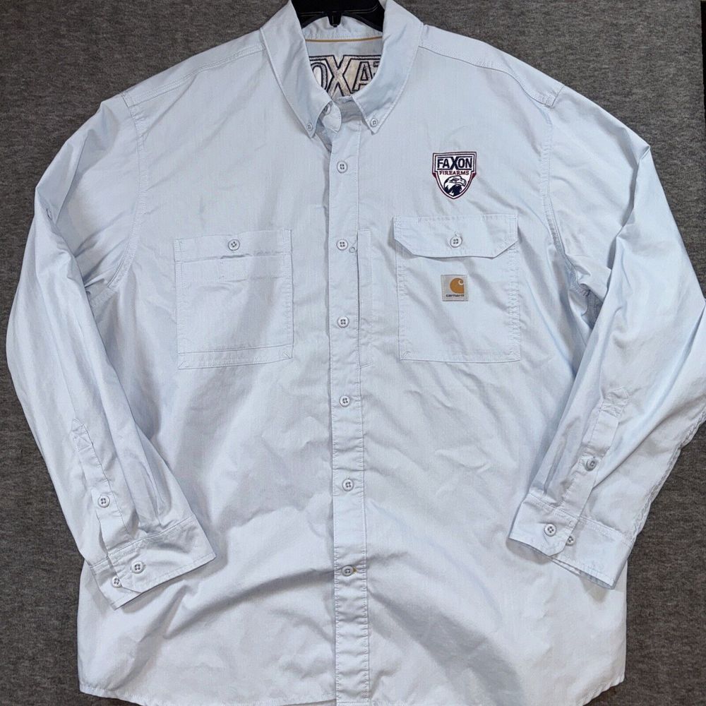 Carhartt Mens Button Down Vented Shirt Roll Tab Sleeves Faxon Firearms Blue XXL